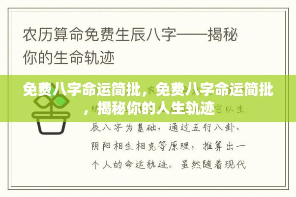 揭秘人生轨迹,免费八字命运简批详解