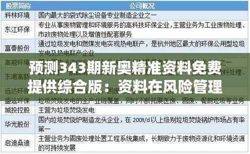 预测343期新奥精准资料免费提供综合版:资料在风险管理中的运用