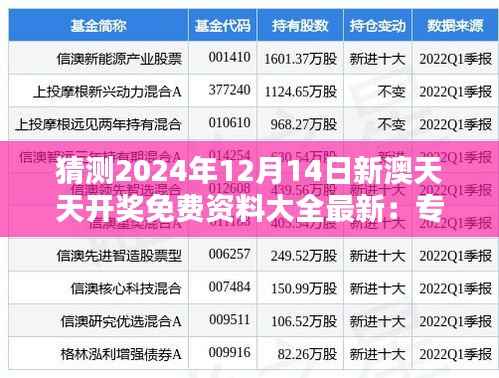 猜测2024年12月14日新澳天天开奖免费资料大全最新:专家观点与个人预测