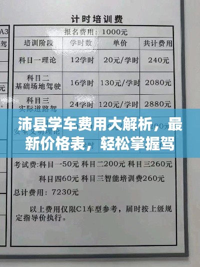 沛县学车费用大解析,最新价格表,轻松掌握驾驶技能学习成本!